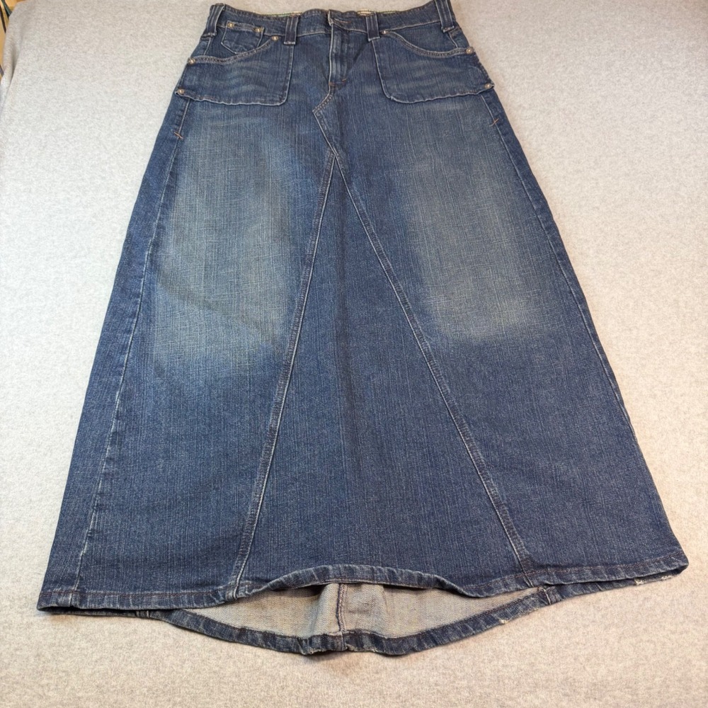 Levis Jeans Womens Blue Denim Maxi Skirt Size 12 A-Line Long Flare Medium Wash